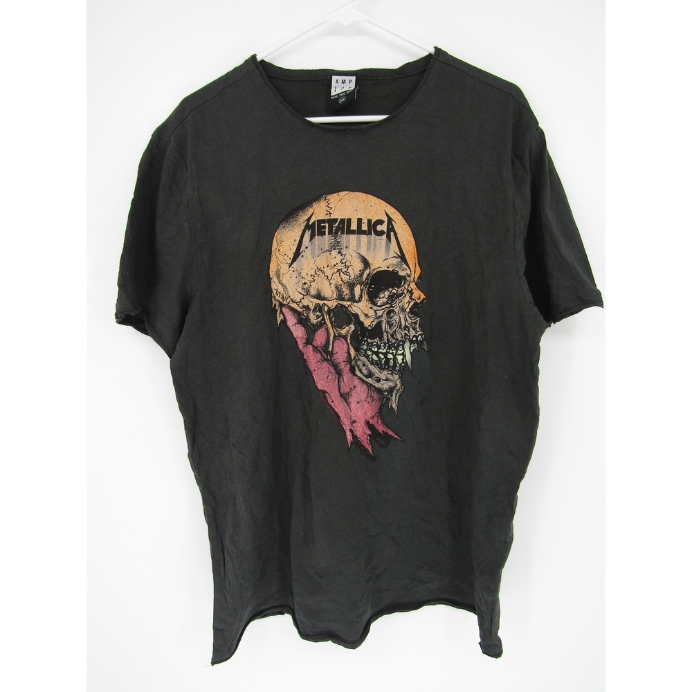 Amplified Metallica Graphic T-Shirt Mens 2XL Black Skull Band Tee Distressed